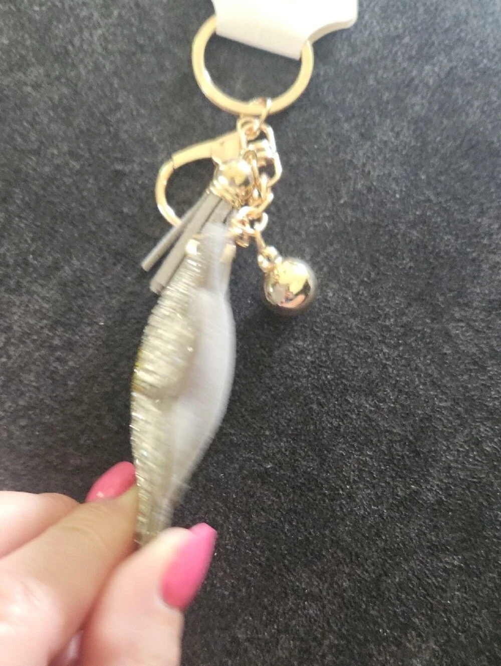 Gold & Crystal Daisy Keychain with Gray Tassel and Yellow Center